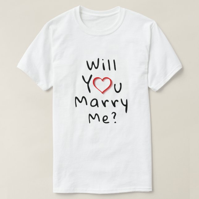 T-shirt M'épouseras-tu ? Coeur romantique rouge (Design devant)