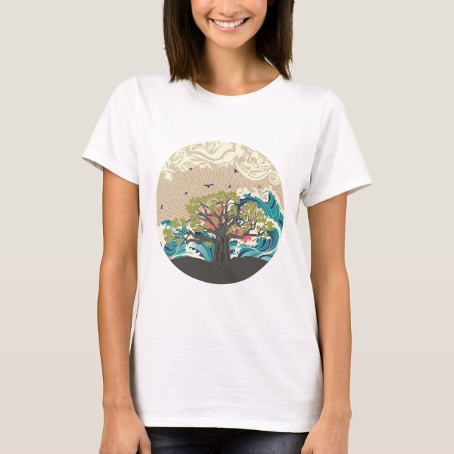 T-shirt Mer de coucher du soleil et arbre de baobab (Devant)