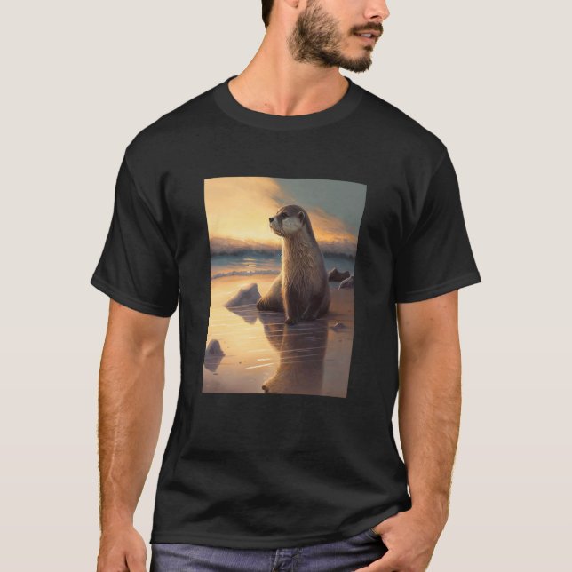 T-shirt Mer Otter Retro Sunset Cute Otter 2 (Devant)