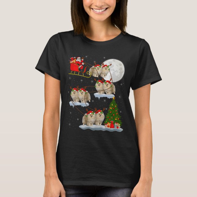 T-shirt Meranian Dog Santa Sleigh Flying Funny Magical Chr (Devant)