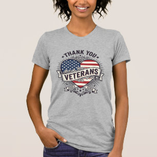 T-shirt Merci aux vétérans conception vectorielle de cœur