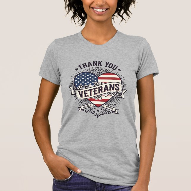 T-shirt Merci aux vétérans conception vectorielle de cœur  (Devant)