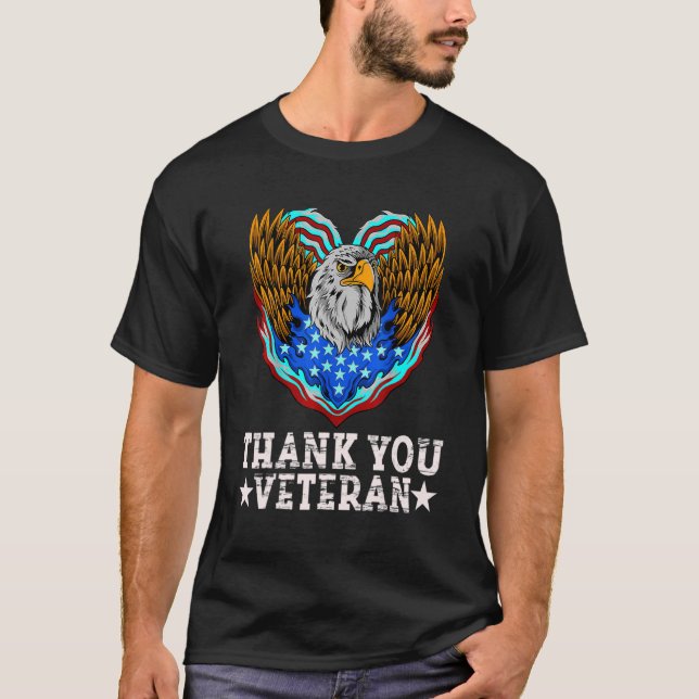 T-shirt Merci Eagle American Flag Heart Day V (Devant)