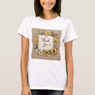 T-shirt Merci fleurs sauvages attirés à la main, tiges de 