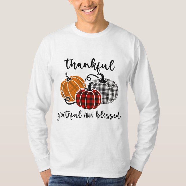 T-shirt Merci Gratuit Béni Plaid Thanksgiving Hommes W (Devant)