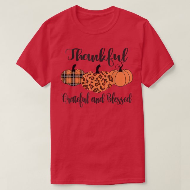 T-shirt Merci Gratuit Bienheureux Citrouille Léopard Plaid (Design devant)