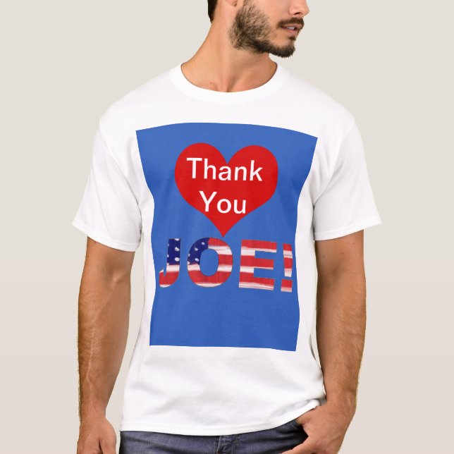 T-shirt Merci JOE ! En bleu avec indicateur (Devant)