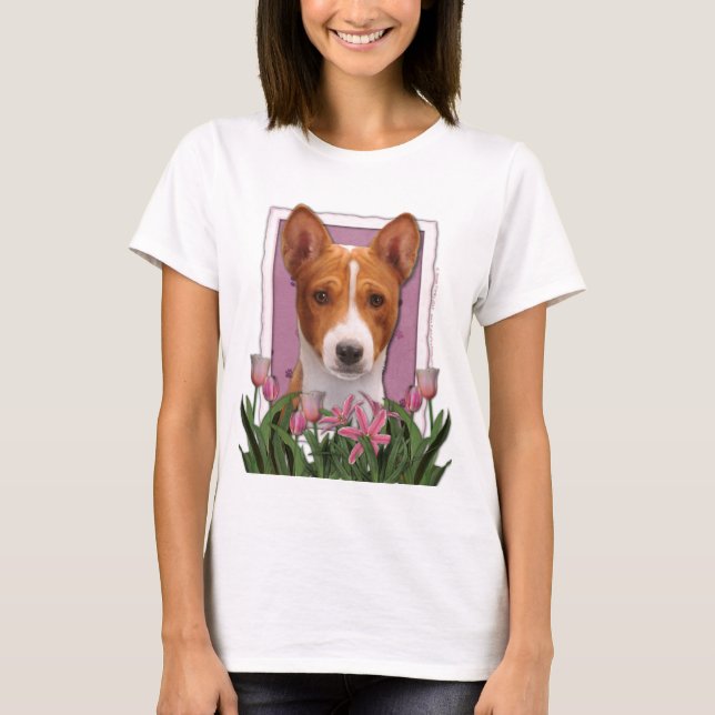 T-shirt Merci - Tulipes roses - Basenji (Devant)