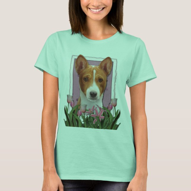 T-shirt Merci - Tulipes roses - Basenji (Devant)