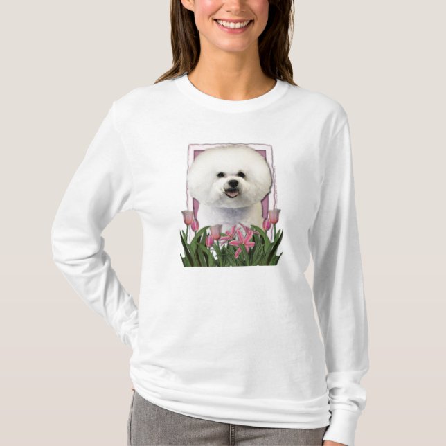 T-shirt Merci - tulipes roses - Bichon Frise (Devant)
