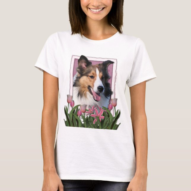 T-shirt Merci - Tulipes roses - Sheltie (Devant)