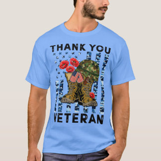 T-shirt Merci vétérans bottes de combat veter fleur de pav