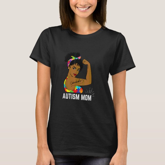 T-shirt Mère Afro Forte de la sensibilisation à l'autisme  (Devant)