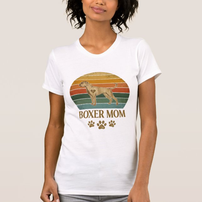 T-shirt Mère Boxer Chien Rétro Coucher de soleil Empreinte (Devant)