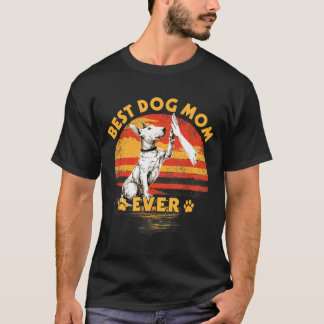 T-shirt Mère Bull Terrier Rétro Coucher de Soleil Chien Dr