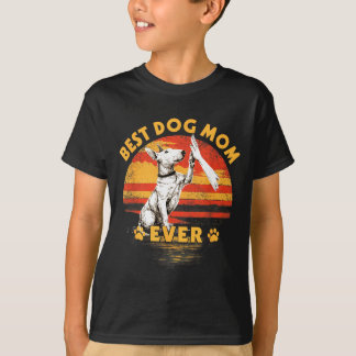 T-shirt Mère Bull Terrier Rétro Coucher de Soleil Drôle Fê