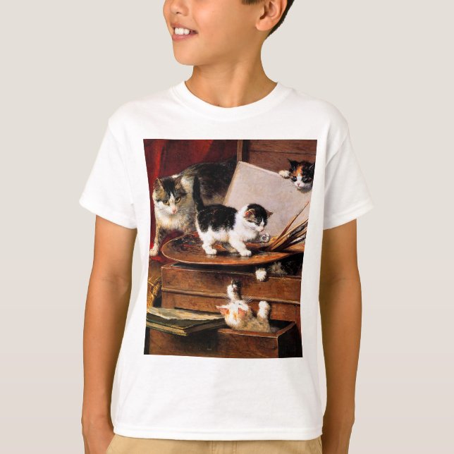 T-shirt Mère Chat et chatons sur table (Devant)