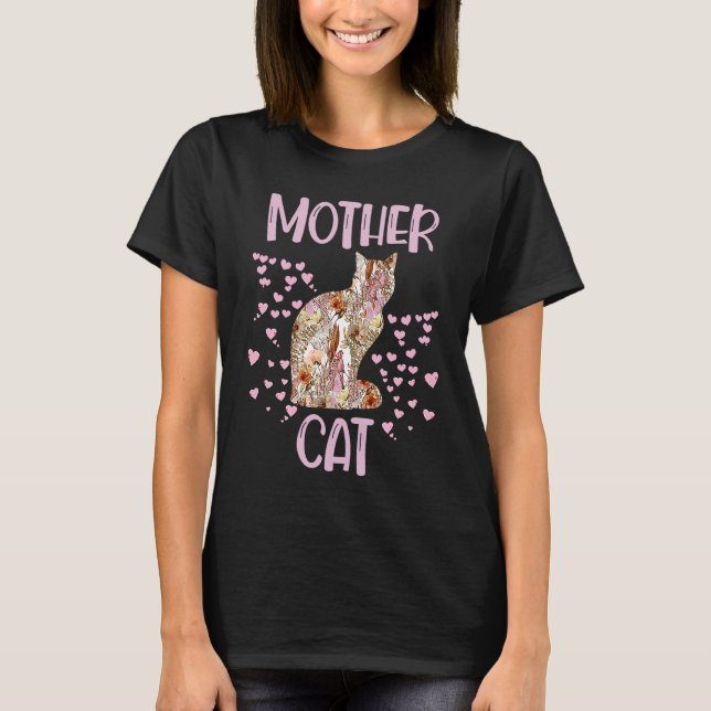 T-shirt Mère Chat Floral Famille Fleurs de la Fête des Mèr (Devant)
