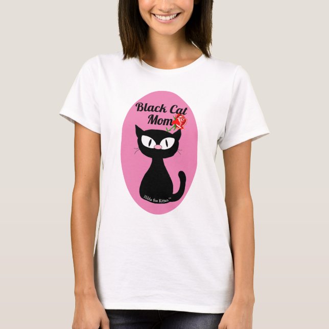 T-shirt Mère Chat Noir Mignon Dessin Animé Chat Noir avec  (Devant)