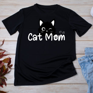 T-shirt Mère Chat Noir Mignonne qui Cligne de l'Œil