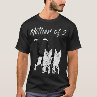 T-shirt Mère de 2 Deux Chats Chatons Maman Folle Dame aux