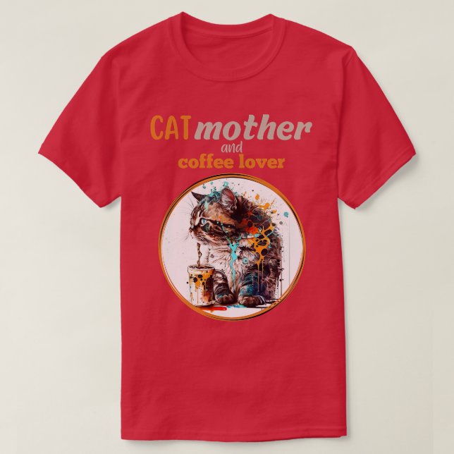 T-shirt Mère de chat et amoureux du café (Design devant)