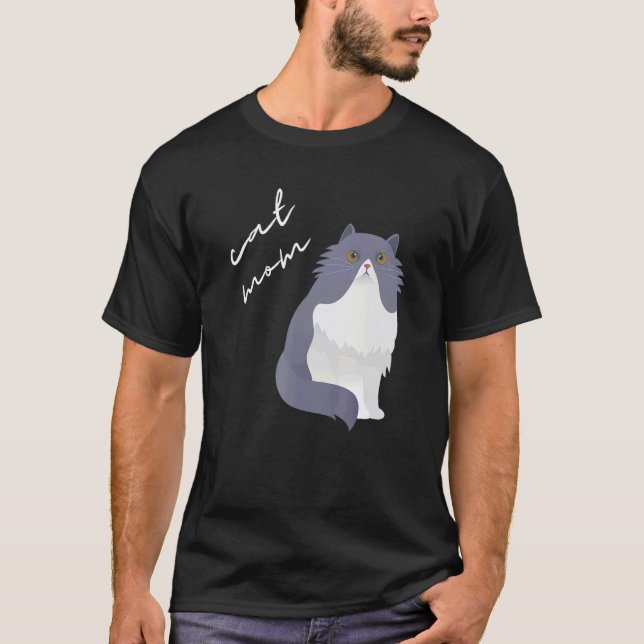 T-shirt Mère de chat persan blanc et gris pour chat (Devant)