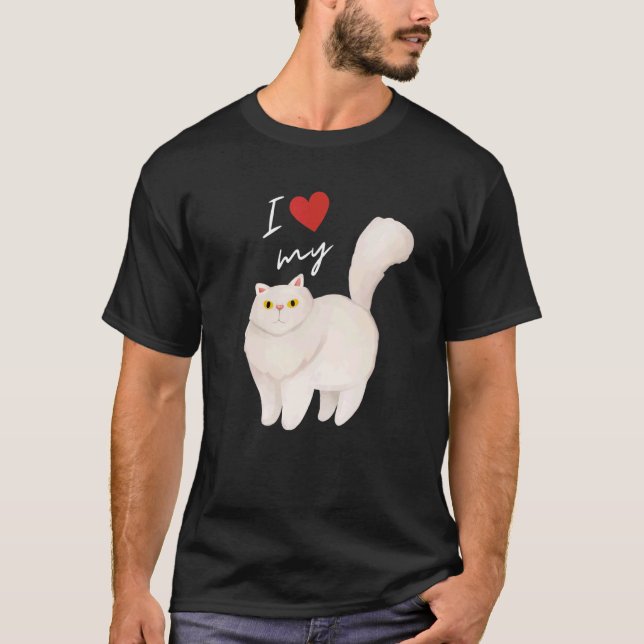 T-shirt Mère de chat persan blanc pour chat (Devant)