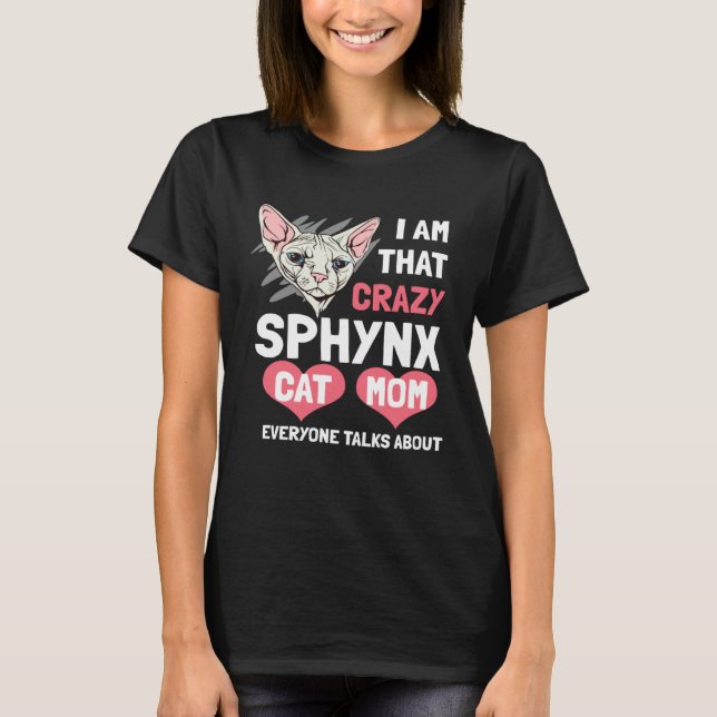 T-shirt Mère de chat Sphynx chat sans poils (Devant)