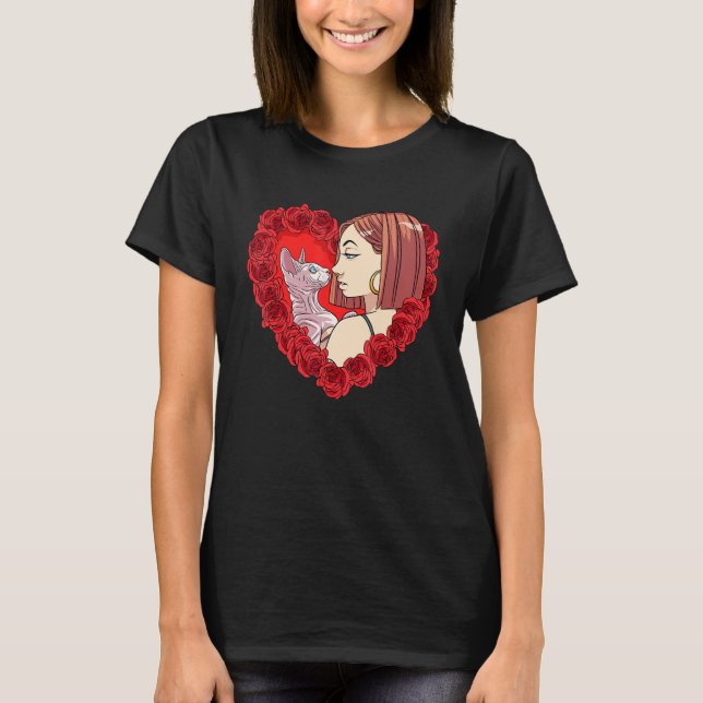 T-shirt Mère de chat Sphynx Saint-Valentin Dame de chat Cœ (Devant)