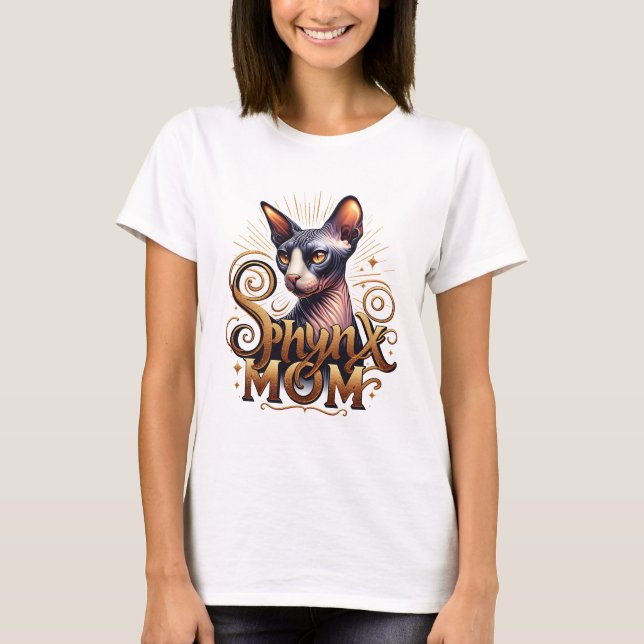 T-shirt Mère de chat Sphynx sans poils féminine (Devant)