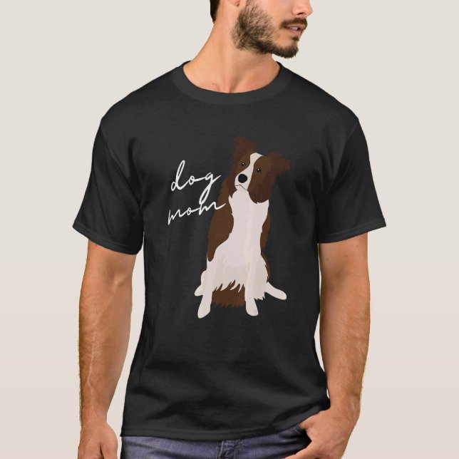 T-shirt Mère de chien Border Collie blanc et rouge Mère de (Devant)