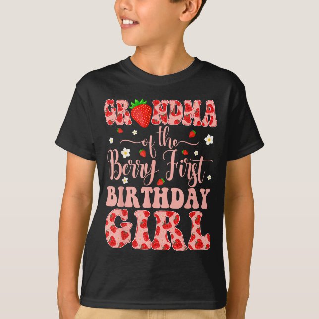 T-shirt Mère de la baie fille premier anniversaire fraise (Devant)