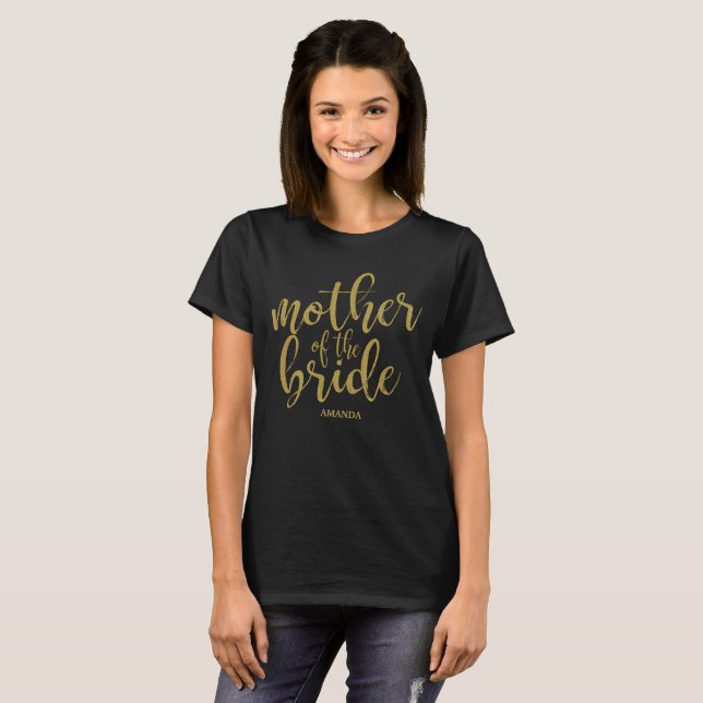 T-shirt Mère de la Mariée Calligraphie Chic Pailletée Or (Devant entier)