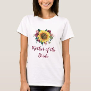 T-shirt Mère de la mariée Floral Tournesol Bourgogne Rose