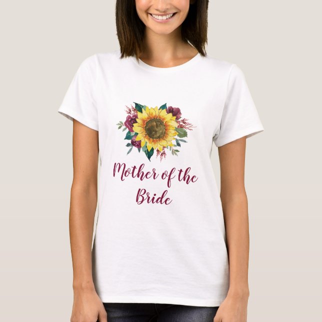 T-shirt Mère de la mariée Floral Tournesol Bourgogne Rose (Devant)