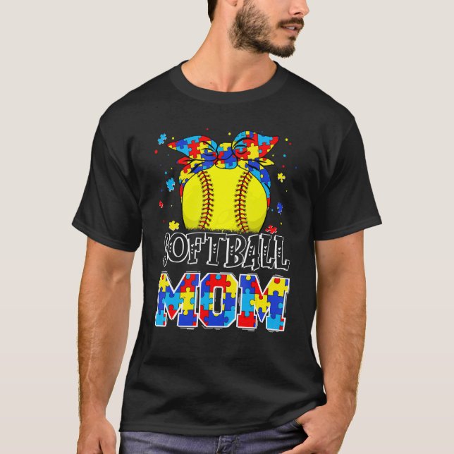 T-shirt Mère de softball Sensibilisation à l'autisme Morce (Devant)