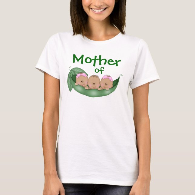 T-shirt Mère de triplets mixtes avec peau foncée (Devant)