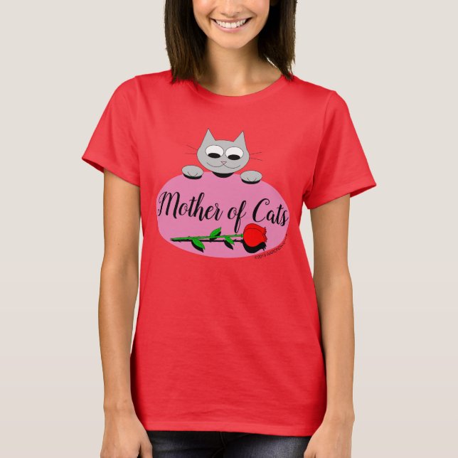 T-shirt Mère des chats avec Amoureux des chats Rose rouge (Devant)
