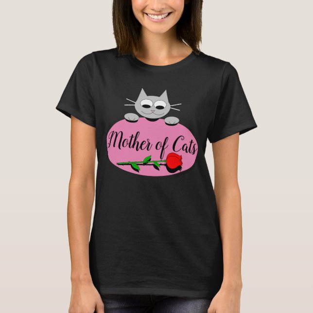 T-shirt Mère des Chats avec Rose Rouge Amoureux des chats  (Devant)