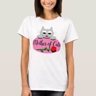 T-shirt Mère des chats Cartoon Chat à long tronc Rose roug