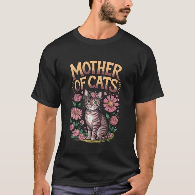 T-shirt Mère des Chats Emblème Floral Design 1 (Devant)