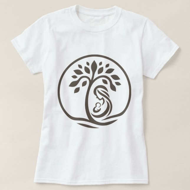 T-shirt Mère et bébé Arbre Khaki Silhouette Naissance, Cad (Design devant)