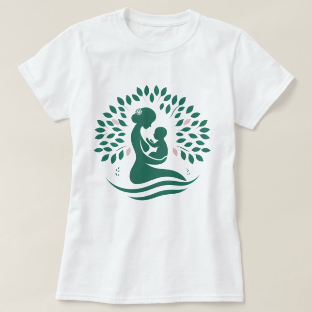 T-shirt Mère et bébé Arbre Silhouette Naissance, Cadeau (Design devant)