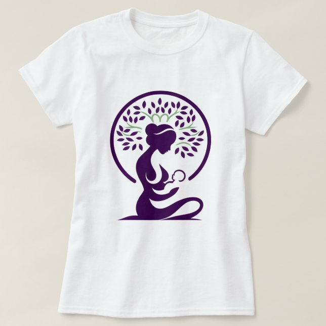 T-shirt Mère et bébé Arbre Violet Silhouette Naissance, Ca (Design devant)