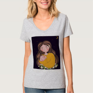 T-shirt Mère et bébé sous une nuit au clair de lune Art nu