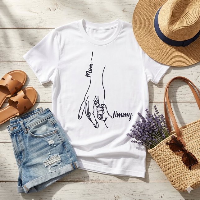 T-shirt Mère et enfant personnalisés se tenant la main  (Créateur téléchargé)