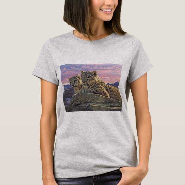 T-shirt Mère et petit léopard des neiges - (Devant)