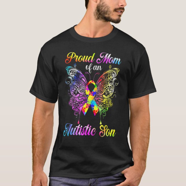 T-shirt Mère fière d'un fils autiste Papillon Sensibilisat (Devant)
