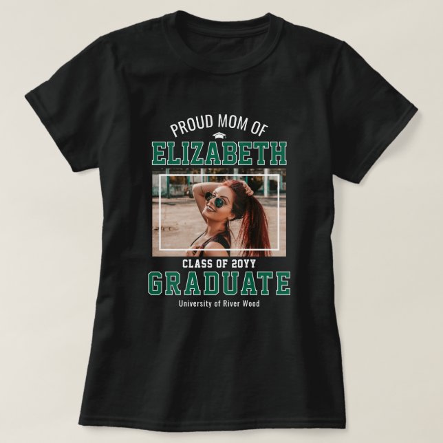 T-shirt Mère fière Photo Diplômé Mère Vert (Design devant)